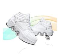 XNEOPP 2-in-1 Pattini A Rotelle Donna, Design A Doppia Fila Regolabile, Quattro Ruote Invisibile Retrattile Scarpe con Rotelle Bambina Sport All'Aperto,White Without Light,EU/35