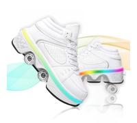 XNEOPP 2-in-1 Pattini A Rotelle Donna, Design A Doppia Fila Regolabile, Quattro Ruote Invisibile Retrattile Scarpe con Rotelle Bambina Sport All'Aperto,White with Light,EU/40