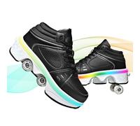 XNEOPP 2-in-1 Pattini A Rotelle Donna, Design A Doppia Fila Regolabile, Quattro Ruote Invisibile Retrattile Scarpe con Rotelle Bambina Sport All'Aperto,Black with Light,EU/41