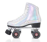 XNEOPP Pattini A Rotelle per Donne Adulte Indoor, Materiale in Microfibra Design A Doppia Fila con 4 Ruote Brillanti, Pattini Rotelle Derby per Ragazze E Ragazzi,Silver(Without Light),EU/42