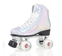 XNEOPP Pattini A Rotelle per Donne Adulte Indoor, Materiale in Microfibra Design A Doppia Fila con 4 Ruote Brillanti, Pattini Rotelle Derby per Ragazze E Ragazzi,Silver(with Light),EU/39