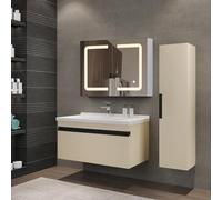 Xnferty Armadio da bagno a doppia anta a specchio, a 2 porte, con specchio, dimmerabile, specchio cosmetico tricolore, armadio in acciaio inossidabile con specchio, 80 x 60 x 13,5 cm