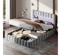 Xnferty Letto imbottito 180 x 200 cm, letti matrimoniali con funzione di ricarica USB e LED, letto cassettiera per letto a ripostiglio idraulico, letti matrimoniali con doghe in lino