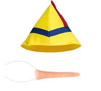 XNHIU 2 pezzi Pinocchio cappello giallo naso lungo Cosplay costume accessorio per storie e fate, Giornata mondiale del libro e feste in costume