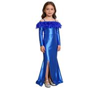Xnihocha Abito da sirena in metallo con luccichio metallico, abito da sposa, maxi abito da principessa, blu reale, 122-128 cm