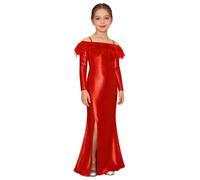 Xnihocha Abito da sirena in metallo con luccichio metallico, abito da sposa, maxi abito da principessa, Colore: rosso, 122-128 cm