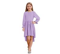 Xnihocha Abito estivo casual per bambini, linea ad A, con volant, maniche da principessa, per bambini, matrimonio, festa di compleanno, 5-12 anni, Viola luminoso, 134-140 cm