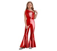 Xnihocha Costume da discoteca per bambini da discoteca degli anni '70 brillante tuta da ginnastica anni '80 Body danza tuta 110-170 rosso 122-128