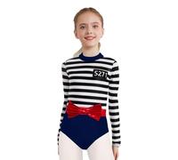 Xnihocha Costume da prigioniero per bambini ragazze detenuto a righe tuta manica lunga prigioniero vestito Carnevale gioco di ruolo vestito blu navy 170
