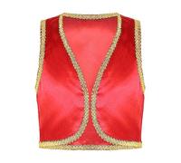 Xnihocha Costume da principe arabo per bambini, senza maniche, con scollo a V, per carnevale, taglia 98-170, rosso, 134-140