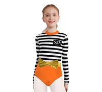 Xnihocha Costume Prigioniero Per Bambini Ragazze Detenuto A Righe Tuta Manica Lunga Prigioniero Vestito Carnevale Gioco Di Ruolo Vestito Arancione 146-152