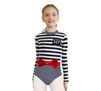 Xnihocha Costume Prigioniero Per Bambini Ragazze Detenuto A Righe Tuta Manica Lunga Prigioniero Vestito Carnevale Gioco Di Ruolo Vestito Grigio Argento 122-128