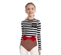 Xnihocha Prigioniero Costume Per Bambini Ragazze Detenuto A Strisce Tuta Manica Lunga Prigioniero Vestito Carnevale Gioco Di Ruolo Vestito Mogano 146-152