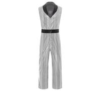 Xnihocha Tuta da discoteca retrò hippie anni '70 anni '80, senza maniche, elasticizzata, per tutto il corpo, GOGO feste, clubwear argento, L