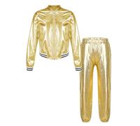 Xnihocha Tuta da ginnastica lucida a maniche lunghe, con colletto alto, 2 pezzi, per lo sport e il tempo libero, gold, 170