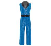 Xnihocha Tuta da uomo retrò hippie da discoteca anni '70 anni '80, senza maniche, elasticizzata, per tutto il corpo, GOGO feste, clubwear blu, XL