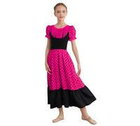 Xnihocha Vestito da bambina a dondolo maxi costume flamenco sivigliano cosplay carnevale halloween spagnolo vestito popolare performance 110-170 rosa caldo 170