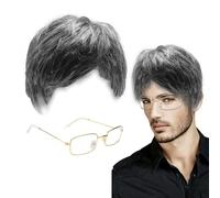 XNIVUIS 2 Pezzi Set di Parrucche Uomo con Occhiali, da Nonno e Vecchio, Grigio Scuro - Accessori da Costume per Feste, Carnevale, Halloween, Cosplay (Set B)