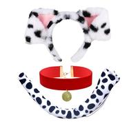 XNIVUIS 3 Pezzi Costumi da Cane per Bambini Adulti, Costume Dalmata con Orecchie di Cane Coda di Cane Collana, Costumi per Cani Animali per Bambini Adulti per Halloween, Carnevale, Feste (White)