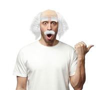 XNIVUIS 3 Pezzi Set Parrucca da Nonno Costume da Nonno Barba Parrucca da Vecchio Parrucca Uomo Bianca Parrucca Calva Parrucca da Professore Scienziato Parrucca da Travestimento Uomo per Feste(Bianco)
