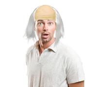 XNIVUIS Parrucca Bianca da Calvo da Uomo da Nonno da Semi Calvo da Scienziato da Professore Pazzo da Travestimento (Bianco)