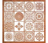 XNJIHWA 16 Pezzi Mandala Stencil Templates Riutilizzabili Plastica Stencil per Pittura a Laser per Parete Mobili Scrapbook Pareti DIY Decorazione,15 cm x 15 cm