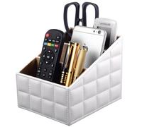 XNONE Organizer con telecomando in pelle, con 3 scomparti, multifunzione, da scrivania, per penne, occhiali, telefoni cellulari, trucco (linea bianca, 3 scomparti)