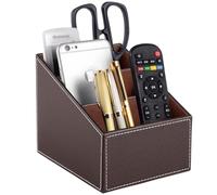 XNONE Organizer con telecomando in pelle, con 3 scomparti, multifunzione, da scrivania, per penne, occhiali, telefoni cellulari, trucco (marrone, 3 scomparti)