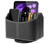 XNONE Organizer da scrivania, capacità elevata con rotazione a 360°, portapenne con 5 scomparti, supporto per telecomando in PU, scatola per ufficio, nero
