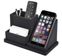 XNONE Organizer da scrivania in pelle con supporto per cellulare, telecomando/portapenne, organizer per biglietti da visita, sistema di organizzazione multifunzione per scrivania in ufficio, casa
