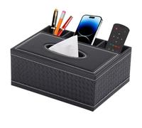 XNONE Porta fazzoletti in Pelle,Rettangolare,Scatola Fazzoletti Moderne,Con 3 organizzatore di telecomandi,passend per Haus,Hotel, Restaurant,Büro,Auto,Nero
