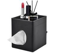 XNONE Porta Fazzoletti Quadrato, in pelle PU, organizer per fazzoletti per il viso, con vassoio portaoggetti per bagno, camera da letto, ufficio, auto, elegante organizer,Nero