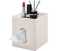 XNONE Porta Fazzoletti Quadrato,PU Pelle Scrivania Organizer per Fazzoletti per il Viso,con Vassoio Portaoggetti per Bagno,Camera da Letto,Ufficio,Auto,Elegante Controsoffitti Organizer,Beige