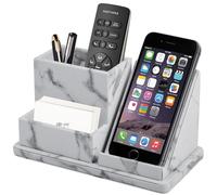 XNONE Portapenne/portapenne multifunzione in pelle di lino, porta biglietti da visita/vassoio per note adesive, organizer da scrivania per forniture per ufficio, caddy da scrivania, marmo bianco