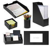 XNONE Set Scrivania Ufficio Pelle Pu,Organizzatori da Scrivania 6 Pezzi,Incluso Blocco Scrittoio,Vassoio di Carta,Porta Riviste,Portapenne,Porta Note,Ordinatore di Lettere,Personale e Regalo,Nero