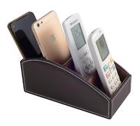 XNONE Supporto per telecomando TV con 4 scomparti, in pelle sintetica, decorazione per comodino, scatola per occhiali, pennello per trucco, penna, telefono cellulare (marrone)