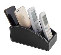 XNONE Supporto per telecomando TV con 4 scomparti, in pelle sintetica, decorazione per comodino, scatola per occhiali, pennello per trucco, penna, telefono cellulare (nero)