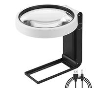 Xnourney Grande lente d'ingrandimento da 11 cm 25X 35X con luce e supporto, lente d'ingrandimento illuminata a LED portatile in piedi, lente d'ingrandimento pieghevole da lettura con per anziani