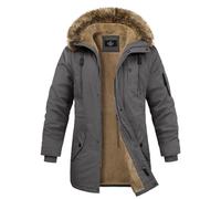 Xnova Giacca Invernale Uomo con Cappuccio Giubbotto Parka in Pile Caldo Medio Lungo, Cappotto Termico Militare Giubbino Antivento in Cotone con Tasche per Outdoor Sci Trekking, Grigio, L