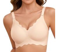 Xnova Reggiseno Senza Ferretto Donna Supporto Morbido Comodo, Reggiseni con Imbottitura da Tutti i Giorni Copertura Completa, Invisibile Bralette Scollo a V Senza Cuciture (Beige, M)