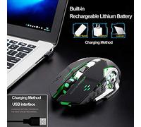 Xnukaw Mouse da Gioco Wireless, Ottico Ergonomico Silenzioso da 1800 DPI | Mouse Ricaricabile Retroilluminato a LED, Batteria da 600 MAh, 6 Pulsanti, Portata 10 M, per XP/Vista/7/10