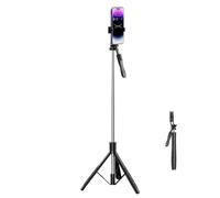 XO Bluetooth Treppiede Selfie Stick - Corpo regolabile in lega di alluminio con supporto compatto per Vlog e Live Streaming, selfie, produzione di contenuti, SS15, nero