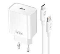 XO Caricatore USB-C Power Delivery 20W compatto con cavo USB-C Lightning, Bianco