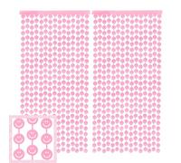 xo, Fetti Set di 2 tende in lamina rosa con faccina sorridente, decorazioni per feste di compleanno a pastello, carino sfondo per cabina fotografica, forniture per baby shower, simpatiche feste preppy