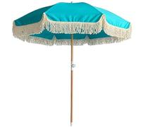 XOBRJQZ Blu Ombrellone da Spiaggia Boho da Esterno Ø200 cm con Frange, Inclinabile Ombrellone da Giardino Vintage con 8 Stecche, per Giardino, Piscina, Spiaggia
