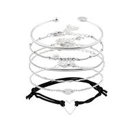 Xocartige Layered set assortiti bracciale di perline impilabile Wrap braccialetto gioielli regolabile e NA, colore: silver