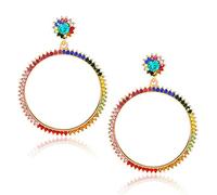 XOCARTIGE Orecchini a cerchio con strass colorati a goccia da donna, Vetro Resina Tessuto Vetro Resina Metallo Cristallo, Strass