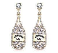 XOCARTIGE Orecchini a forma di bottiglia di champagne, con perline di cristallo e strass, per donne, matrimoni, vacanze, feste, Natale, Capodanno, regali, Zinco, Nessuna pietra preziosa