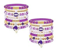 XOCARTIGE Pila di braccialetti per il giorno del gioco, abiti da donna, accessori da calcio, braccialetti elasticizzati con perline Heishi rosse e nere, gioielli sportivi per lo spirito della squadra