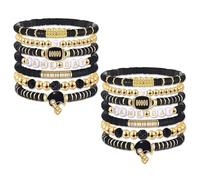 XOCARTIGE Pila di braccialetti per il giorno del gioco, abiti da donna, accessori da calcio, braccialetti elasticizzati con perline Heishi rosse e nere, gioielli sportivi per lo spirito della squadra